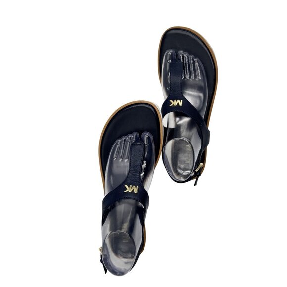 Michael Kors Womens Thong Sandals Size 9M Navy Gold Logo - Picture 3 of 12